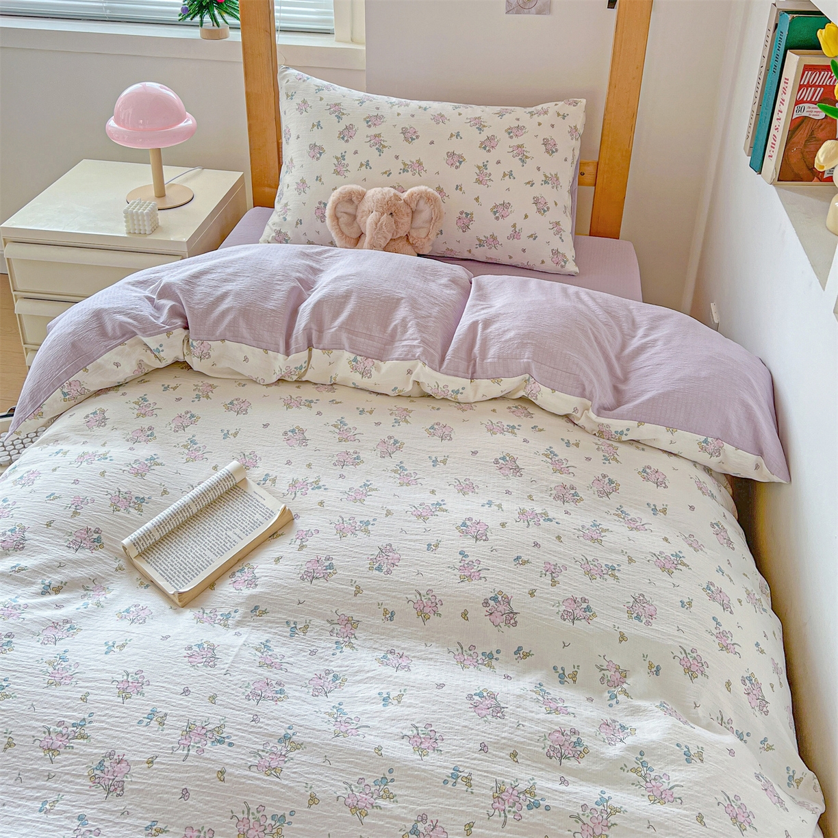 91家纺网 家纺一手货源 找家纺 名兮家居 2025新款皱皱棉学生床宿舍上下铺三件套六件套 花千朵