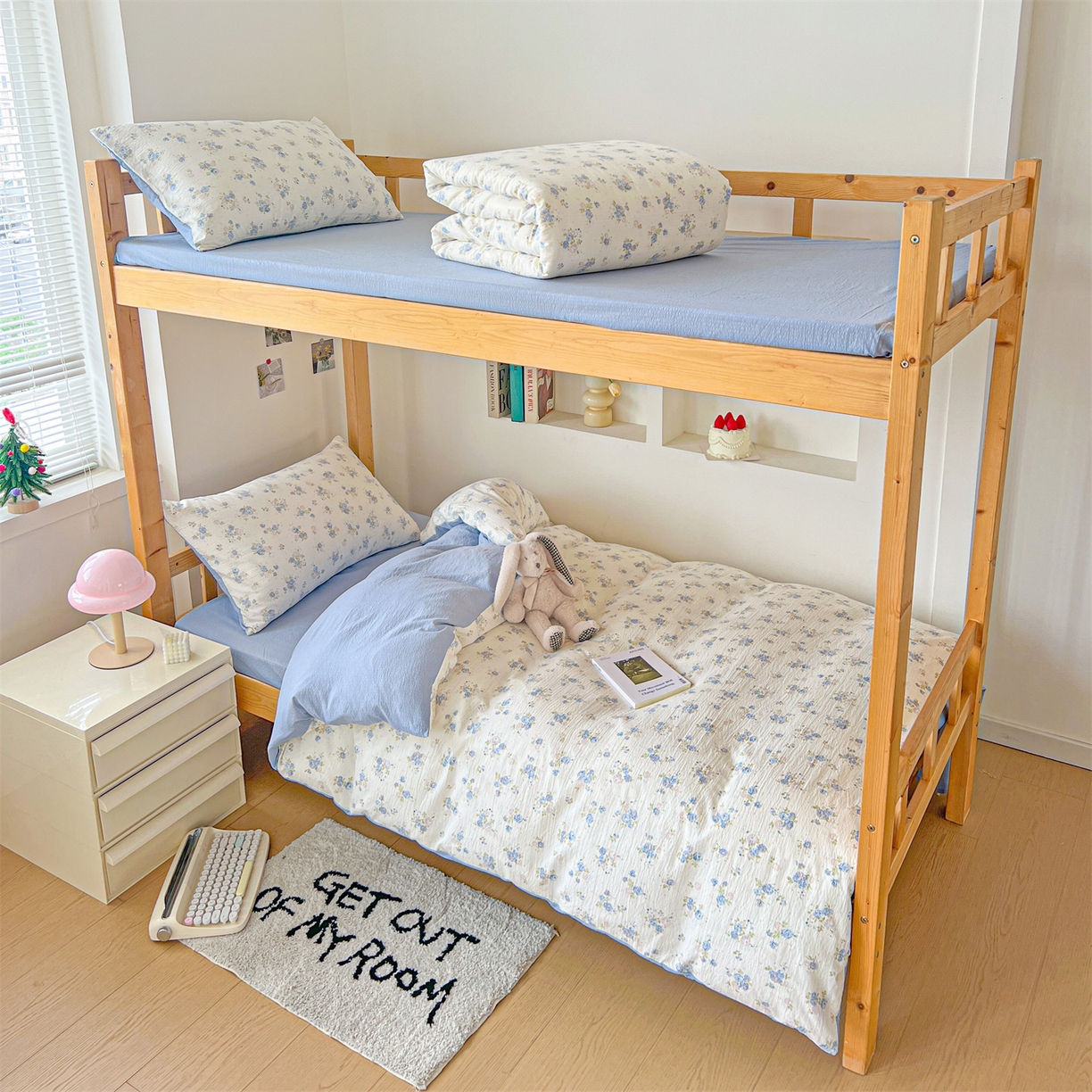 名兮家居 2025新款皱皱棉学生床宿舍上下铺三件套六件套 兰香入梦