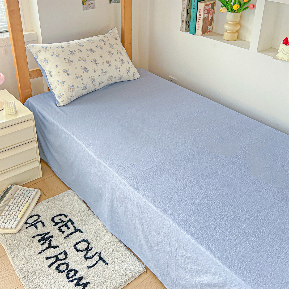 91家纺网 家纺一手货源 找家纺 名兮家居 2025新款皱皱棉学生床宿舍上下铺三件套六件套 兰香入梦