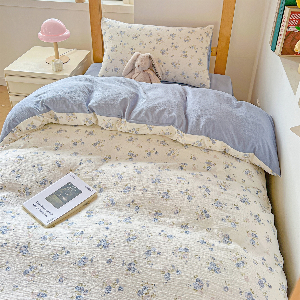 91家纺网 家纺一手货源 找家纺 名兮家居 2025新款皱皱棉学生床宿舍上下铺三件套六件套 兰香入梦