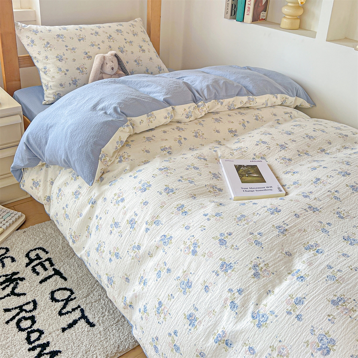 91家纺网 家纺一手货源 找家纺 名兮家居 2025新款皱皱棉学生床宿舍上下铺三件套六件套 兰香入梦