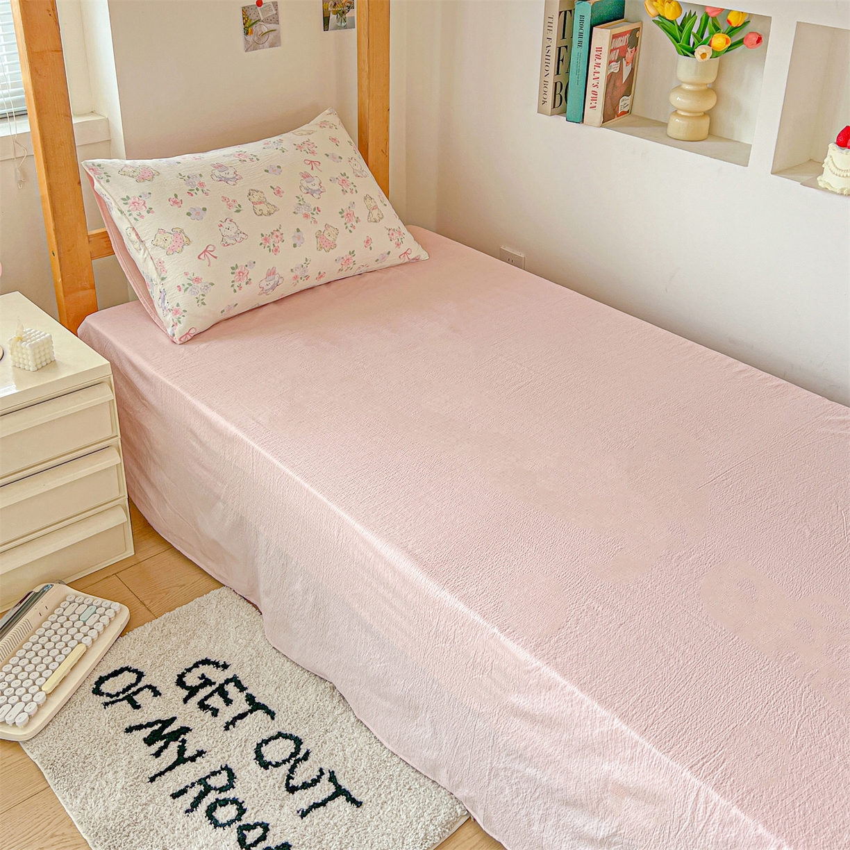 91家纺网 家纺一手货源 找家纺 名兮家居 2025新款皱皱棉学生床宿舍上下铺三件套六件套 美娜