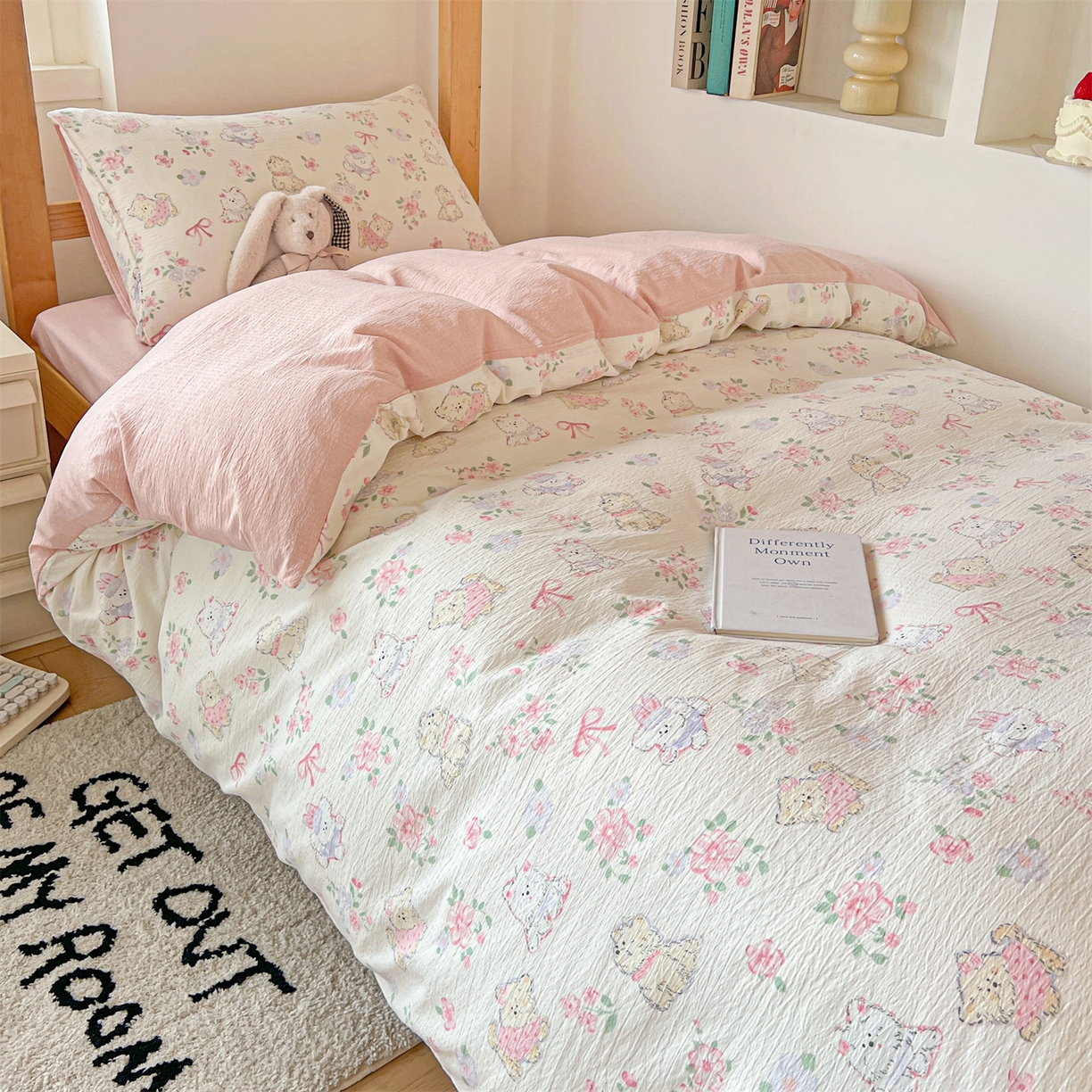 91家纺网 家纺一手货源 找家纺 名兮家居 2025新款皱皱棉学生床宿舍上下铺三件套六件套 美娜