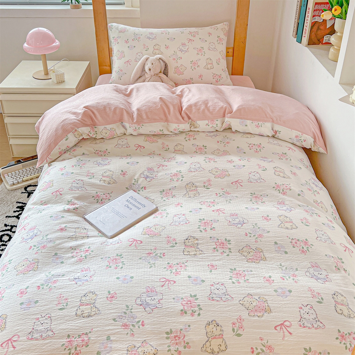 91家纺网 家纺一手货源 找家纺 名兮家居 2025新款皱皱棉学生床宿舍上下铺三件套六件套 美娜