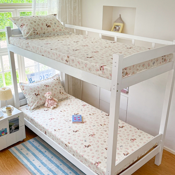 91家纺网 家纺一手货源 找家纺 莱通家纺 2025春夏新款12868纯棉印花学生单床笠 床笠单件（商家提供买家秀） 花田小狗