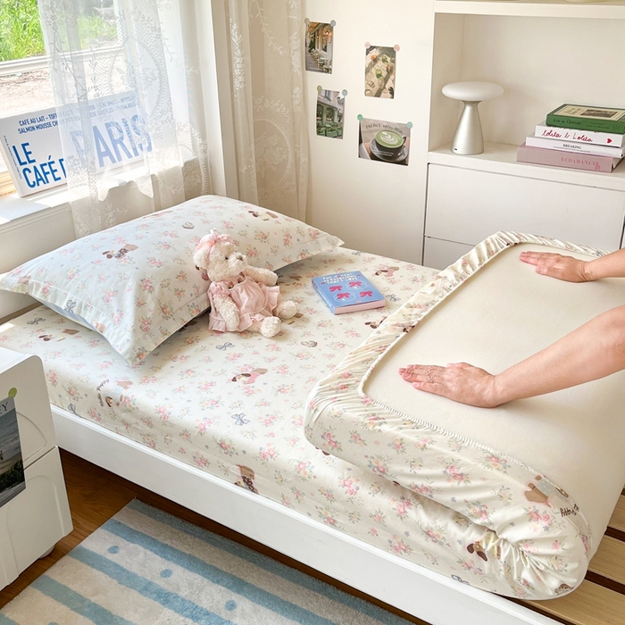 91家纺网 家纺一手货源 找家纺 莱通家纺 2025春夏新款12868纯棉印花学生单床笠 床笠单件（商家提供买家秀） 花田小狗