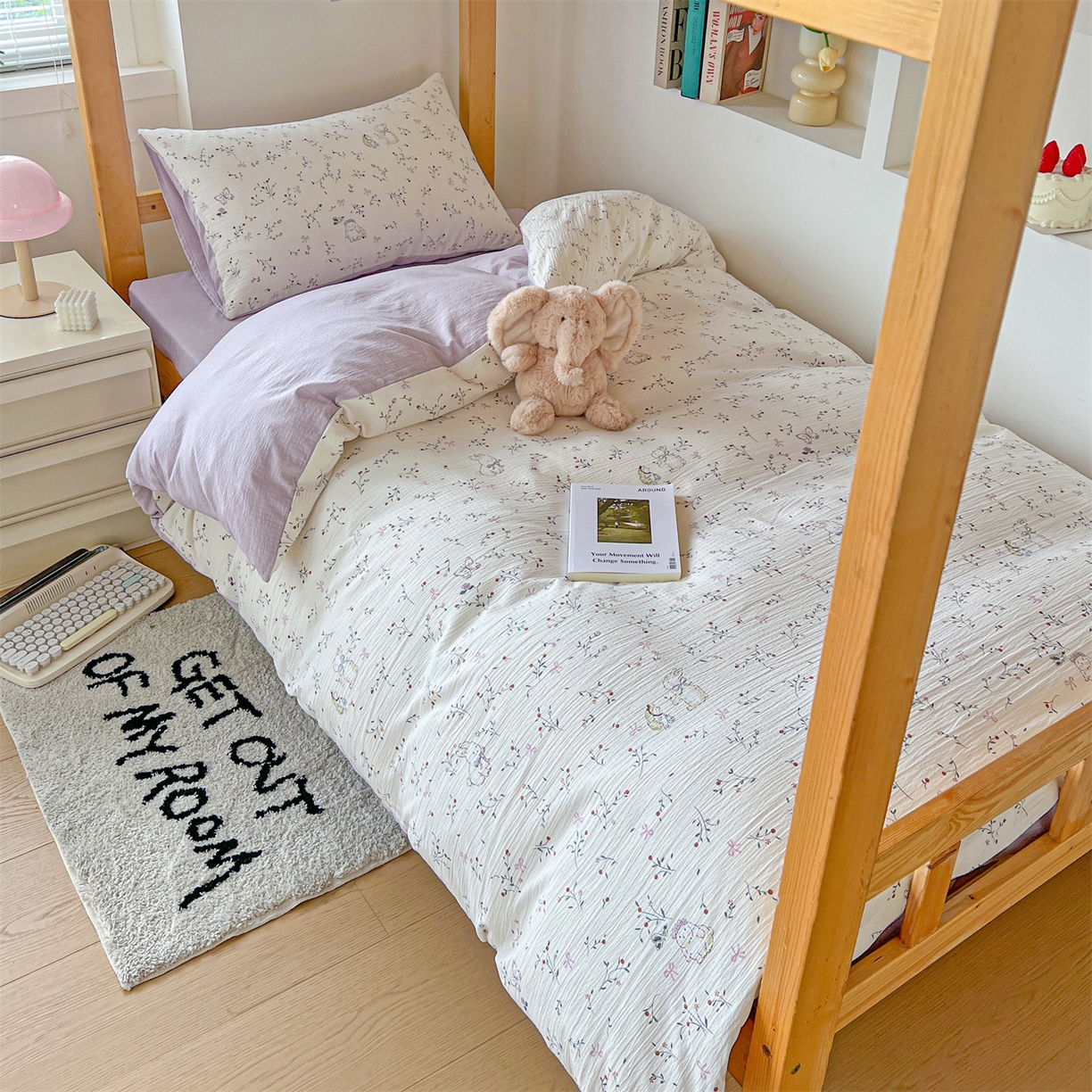 91家纺网 家纺一手货源 找家纺 名兮家居 2025新款皱皱棉学生床宿舍上下铺三件套六件套 蜜芽兔