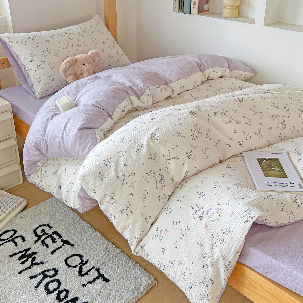 91家纺网 家纺一手货源 找家纺 名兮家居 2025新款皱皱棉学生床宿舍上下铺三件套六件套 蜜芽兔