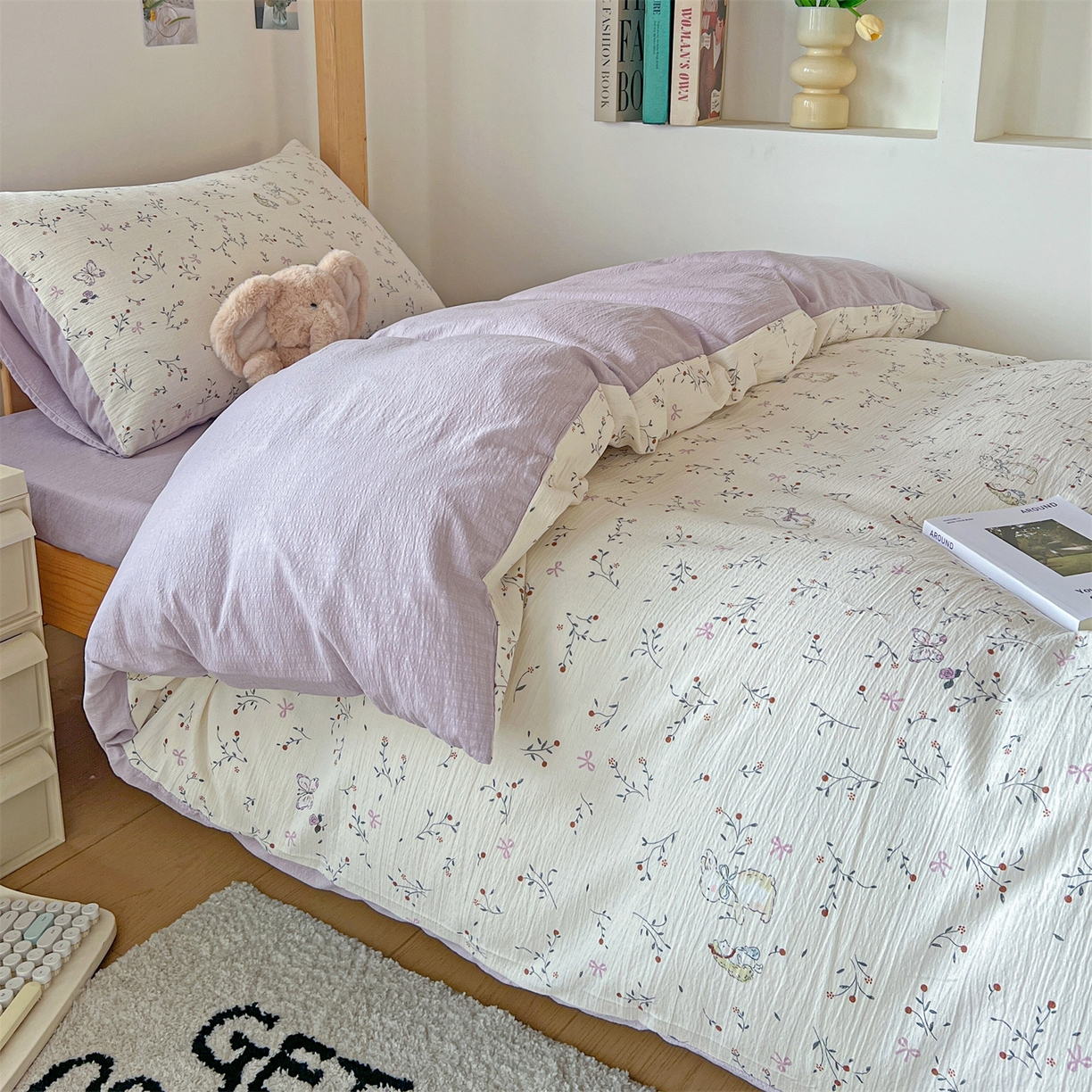 91家纺网 家纺一手货源 找家纺 名兮家居 2025新款皱皱棉学生床宿舍上下铺三件套六件套 蜜芽兔