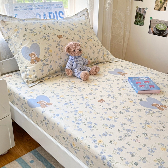 91家纺网 家纺一手货源 找家纺 莱通家纺 2025春夏新款12868纯棉印花学生单床笠 床笠单件（商家提供买家秀） 旧书折痕