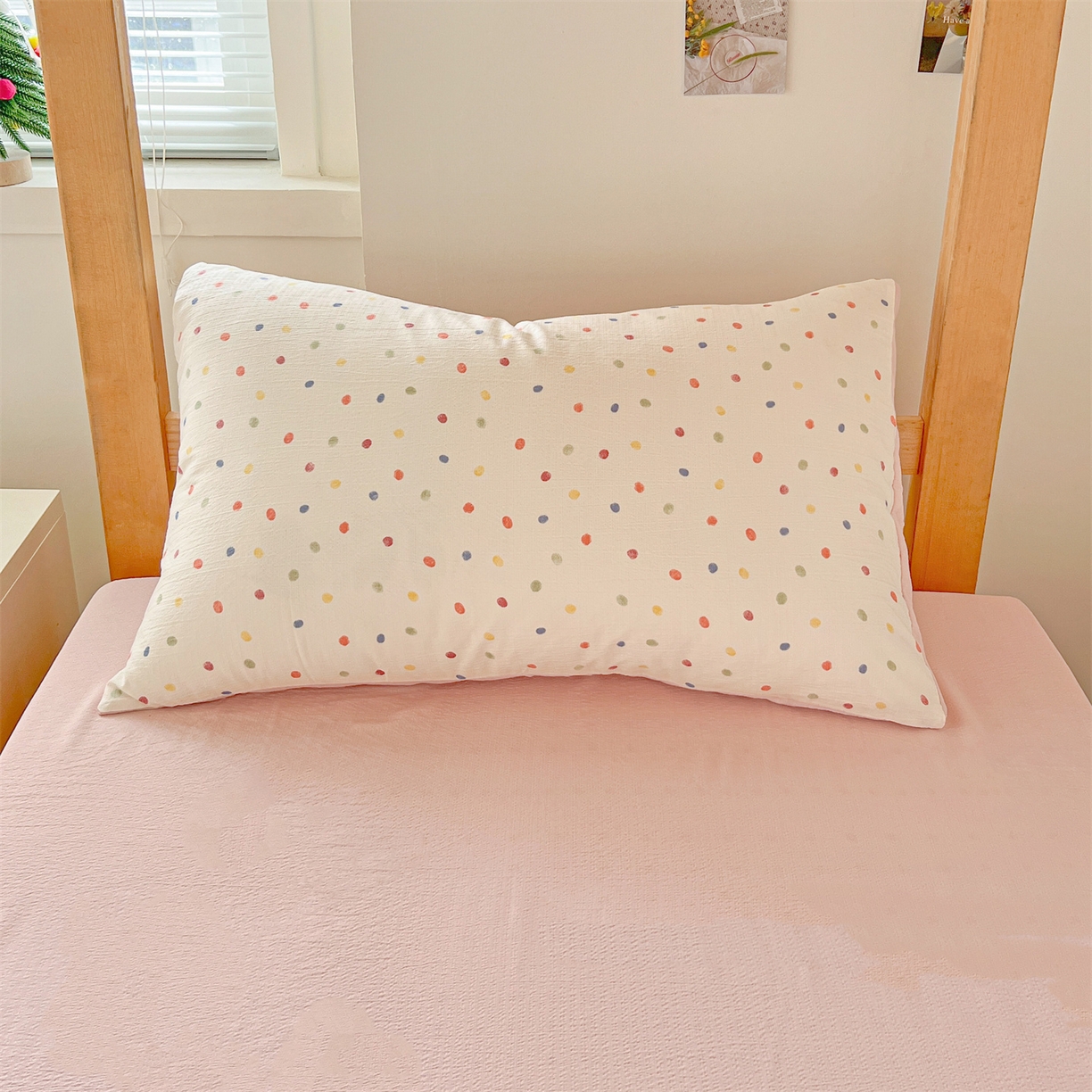 91家纺网 家纺一手货源 找家纺 名兮家居 2025新款皱皱棉学生床宿舍上下铺三件套六件套 心动波点