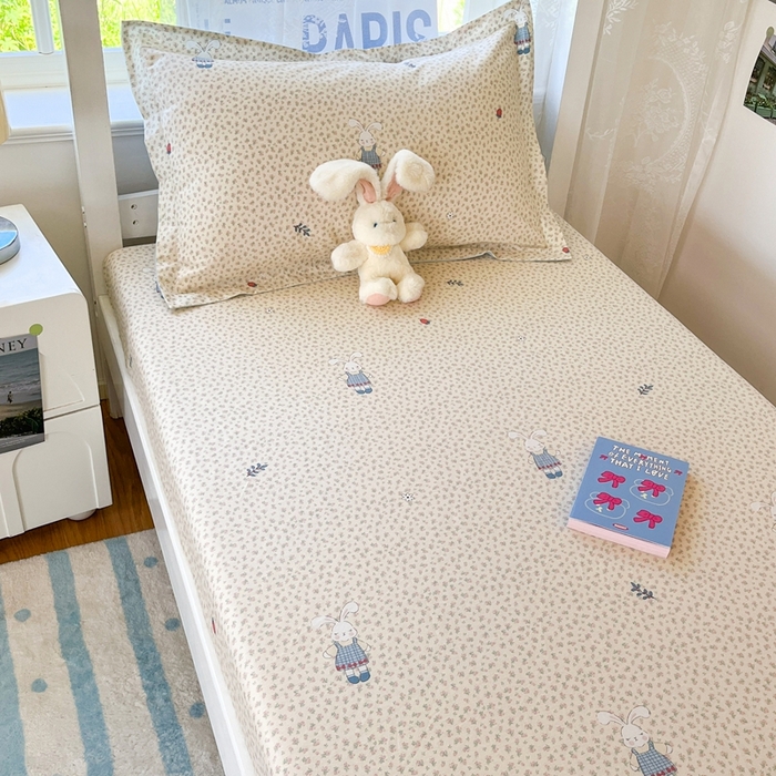 91家纺网 家纺一手货源 找家纺 莱通家纺 2025春夏新款12868纯棉印花学生单床笠 床笠单件（商家提供买家秀） 奶呼兔兔