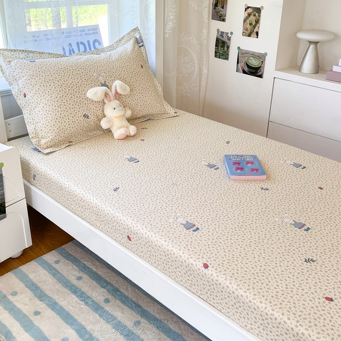 91家纺网 家纺一手货源 找家纺 莱通家纺 2025春夏新款12868纯棉印花学生单床笠 床笠单件（商家提供买家秀） 奶呼兔兔