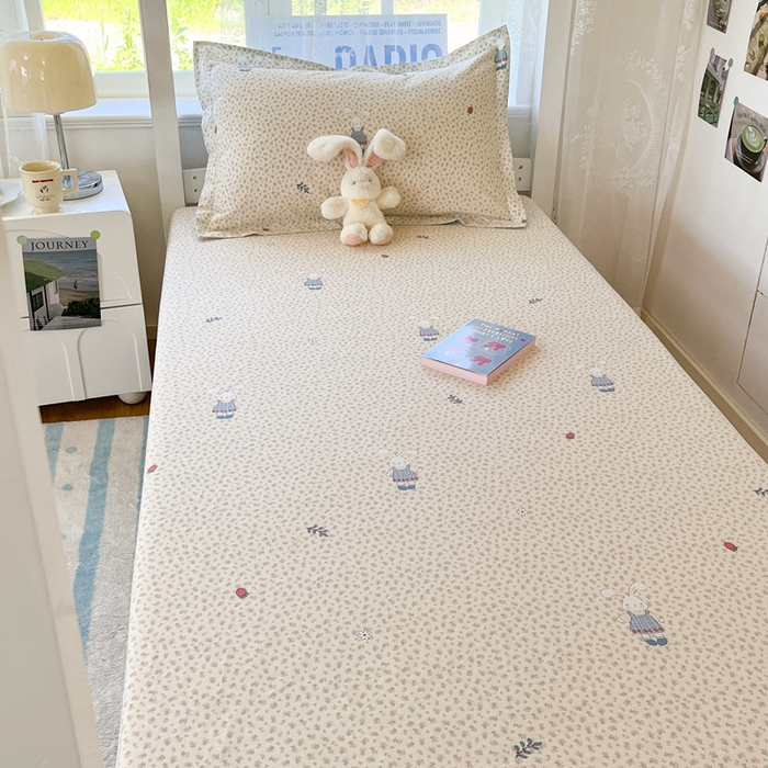 91家纺网 家纺一手货源 找家纺 莱通家纺 2025春夏新款12868纯棉印花学生单床笠 床笠单件（商家提供买家秀） 奶呼兔兔