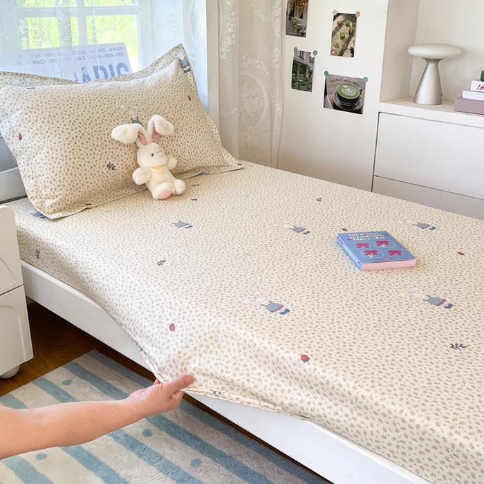 91家纺网 家纺一手货源 找家纺 莱通家纺 2025春夏新款12868纯棉印花学生单床笠 床笠单件（商家提供买家秀） 奶呼兔兔