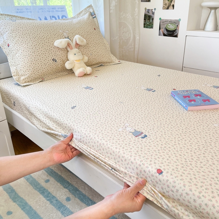 91家纺网 家纺一手货源 找家纺 莱通家纺 2025春夏新款12868纯棉印花学生单床笠 床笠单件（商家提供买家秀） 奶呼兔兔