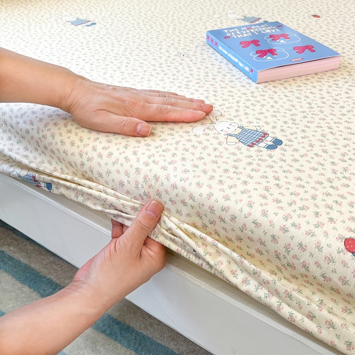 91家纺网 家纺一手货源 找家纺 莱通家纺 2025春夏新款12868纯棉印花学生单床笠 床笠单件（商家提供买家秀） 奶呼兔兔