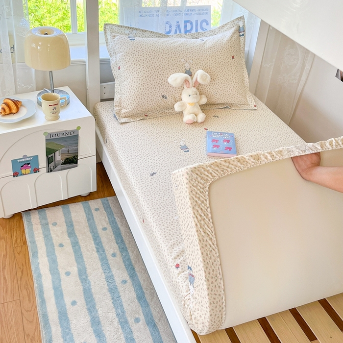 91家纺网 家纺一手货源 找家纺 莱通家纺 2025春夏新款12868纯棉印花学生单床笠 床笠单件（商家提供买家秀） 奶呼兔兔