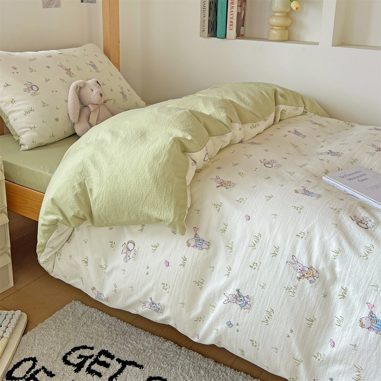 91家纺网 家纺一手货源 找家纺 名兮家居 2025新款皱皱棉学生床宿舍上下铺三件套六件套 音乐家