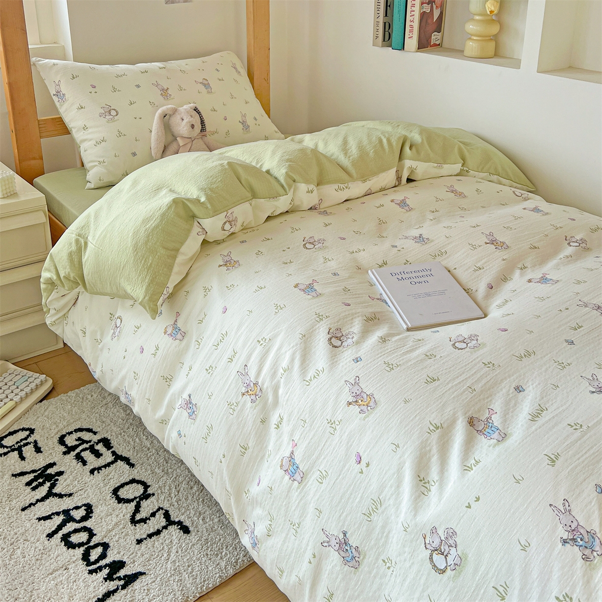 91家纺网 家纺一手货源 找家纺 名兮家居 2025新款皱皱棉学生床宿舍上下铺三件套六件套 音乐家