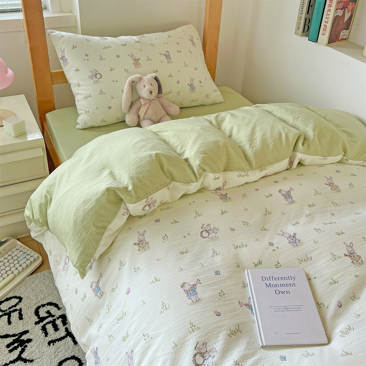 91家纺网 家纺一手货源 找家纺 名兮家居 2025新款皱皱棉学生床宿舍上下铺三件套六件套 音乐家