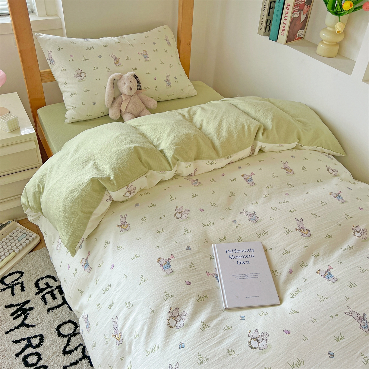 91家纺网 家纺一手货源 找家纺 名兮家居 2025新款皱皱棉学生床宿舍上下铺三件套六件套 音乐家