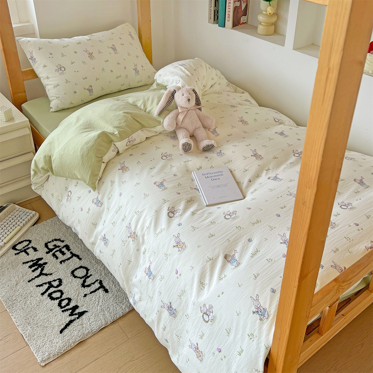 91家纺网 家纺一手货源 找家纺 名兮家居 2025新款皱皱棉学生床宿舍上下铺三件套六件套 音乐家