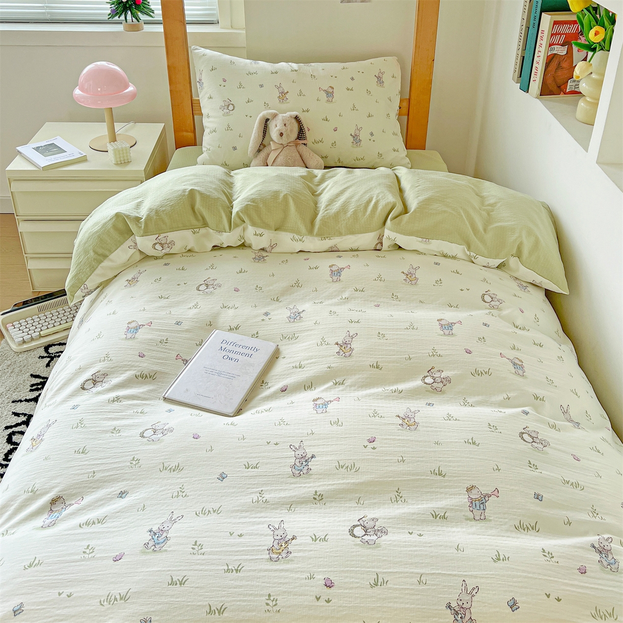 91家纺网 家纺一手货源 找家纺 名兮家居 2025新款皱皱棉学生床宿舍上下铺三件套六件套 音乐家