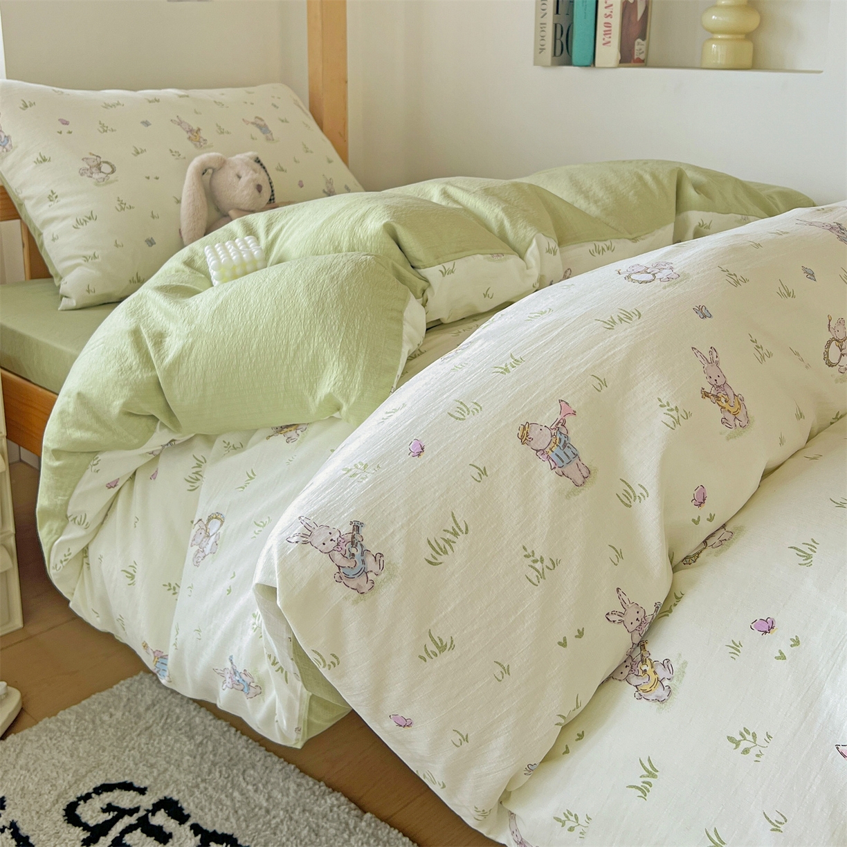 91家纺网 家纺一手货源 找家纺 名兮家居 2025新款皱皱棉学生床宿舍上下铺三件套六件套 音乐家