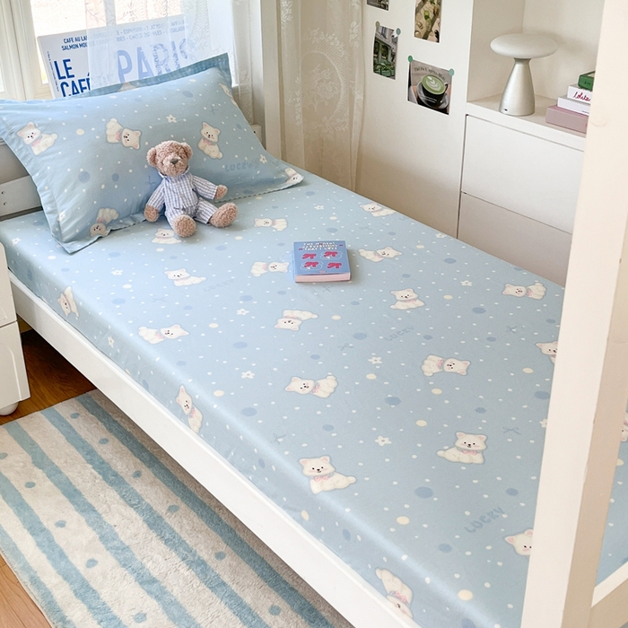 91家纺网 家纺一手货源 找家纺 莱通家纺 2025春夏新款12868纯棉印花学生单床笠 床笠单件（商家提供买家秀） 泡芙小狗