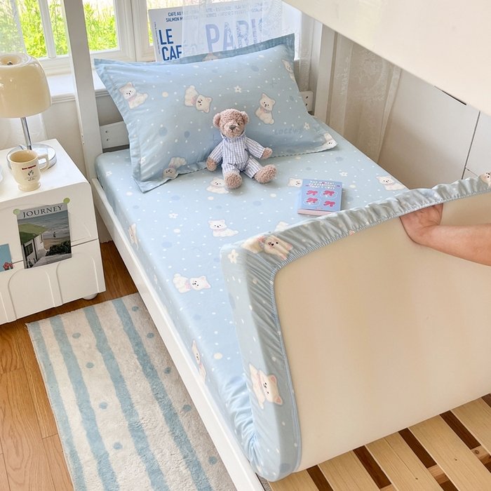 91家纺网 家纺一手货源 找家纺 莱通家纺 2025春夏新款12868纯棉印花学生单床笠 床笠单件（商家提供买家秀） 泡芙小狗