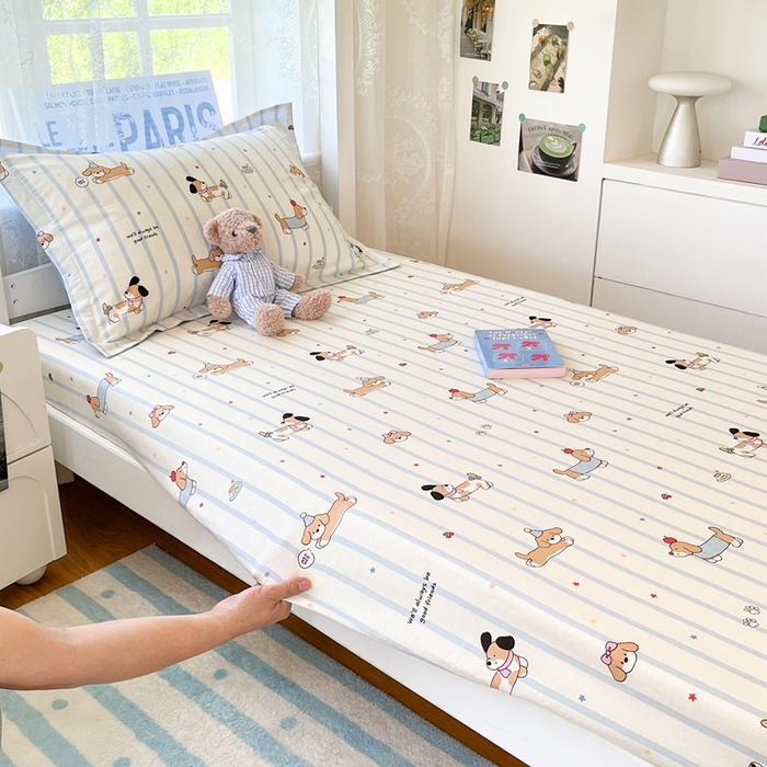 91家纺网 家纺一手货源 找家纺 莱通家纺 2025春夏新款12868纯棉印花学生单床笠 床笠单件（商家提供买家秀） 糖纸童年