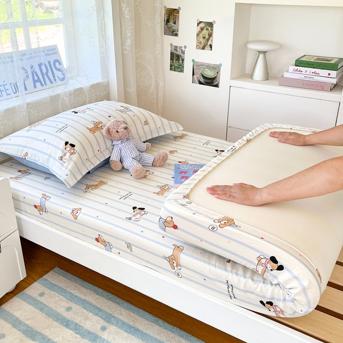 91家纺网 家纺一手货源 找家纺 莱通家纺 2025春夏新款12868纯棉印花学生单床笠 床笠单件（商家提供买家秀） 糖纸童年