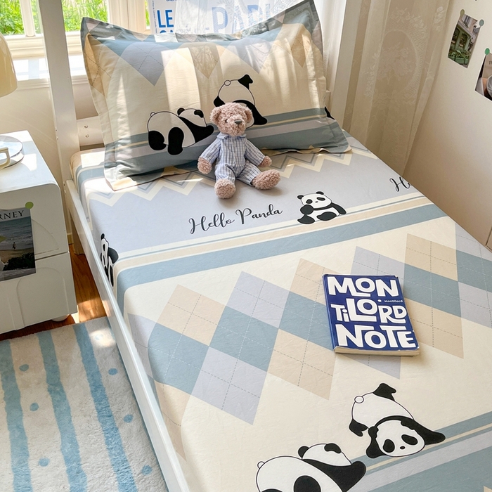 91家纺网 家纺一手货源 找家纺 莱通家纺 2025春夏新款12868纯棉印花学生单床笠 床笠单件（商家提供买家秀） 调皮熊猫