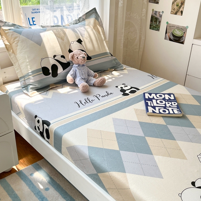 91家纺网 家纺一手货源 找家纺 莱通家纺 2025春夏新款12868纯棉印花学生单床笠 床笠单件（商家提供买家秀） 调皮熊猫