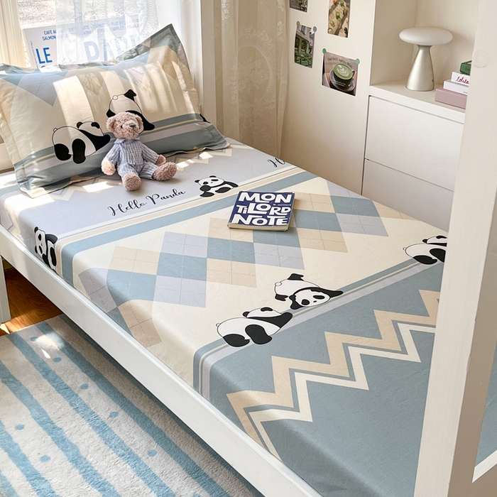 91家纺网 家纺一手货源 找家纺 莱通家纺 2025春夏新款12868纯棉印花学生单床笠 床笠单件（商家提供买家秀） 调皮熊猫