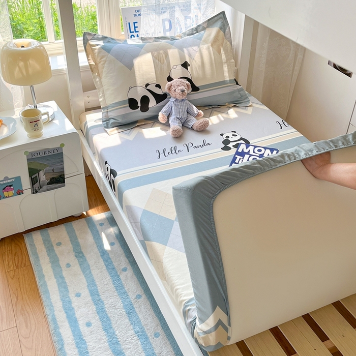 91家纺网 家纺一手货源 找家纺 莱通家纺 2025春夏新款12868纯棉印花学生单床笠 床笠单件（商家提供买家秀） 调皮熊猫