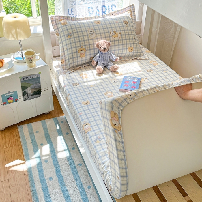 91家纺网 家纺一手货源 找家纺 莱通家纺 2025春夏新款12868纯棉印花学生单床笠 床笠单件（商家提供买家秀） 童年趣事