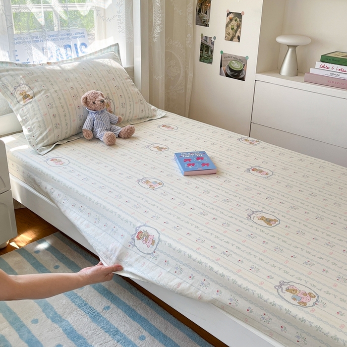 91家纺网 家纺一手货源 找家纺 莱通家纺 2025春夏新款12868纯棉印花学生单床笠 床笠单件（商家提供买家秀） 月光摇蓝草