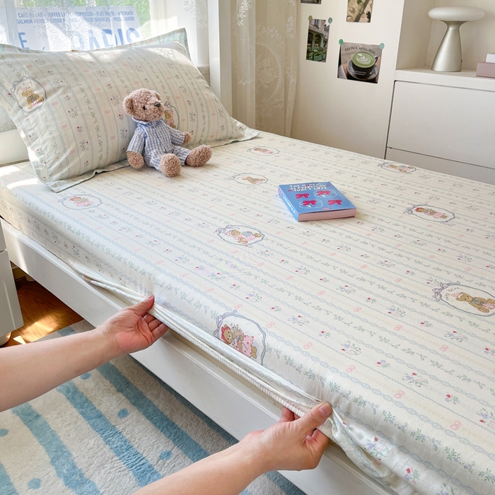 91家纺网 家纺一手货源 找家纺 莱通家纺 2025春夏新款12868纯棉印花学生单床笠 床笠单件（商家提供买家秀） 月光摇蓝草