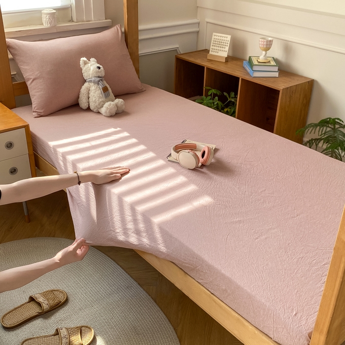 91家纺网 家纺一手货源 找家纺 恋人优选 2025新款儿童学生宿舍上下铺全棉纯棉色织床笠单品单床笠床笠单件-无标款系列二 豆沙