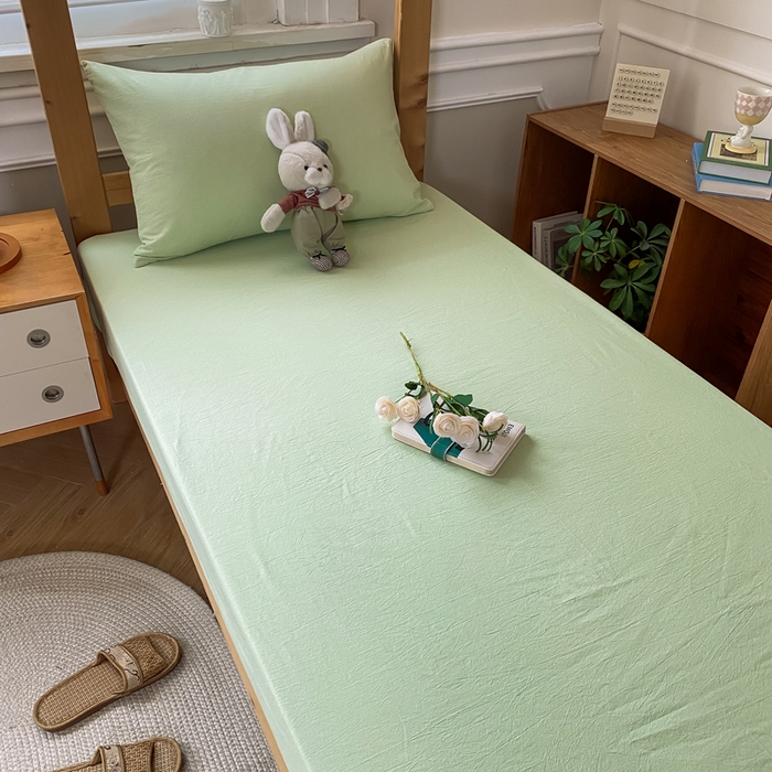 91家纺网 家纺一手货源 找家纺 恋人优选 2025新款儿童学生宿舍上下铺全棉纯棉色织床笠单品单床笠床笠单件-无标款系列二 果绿