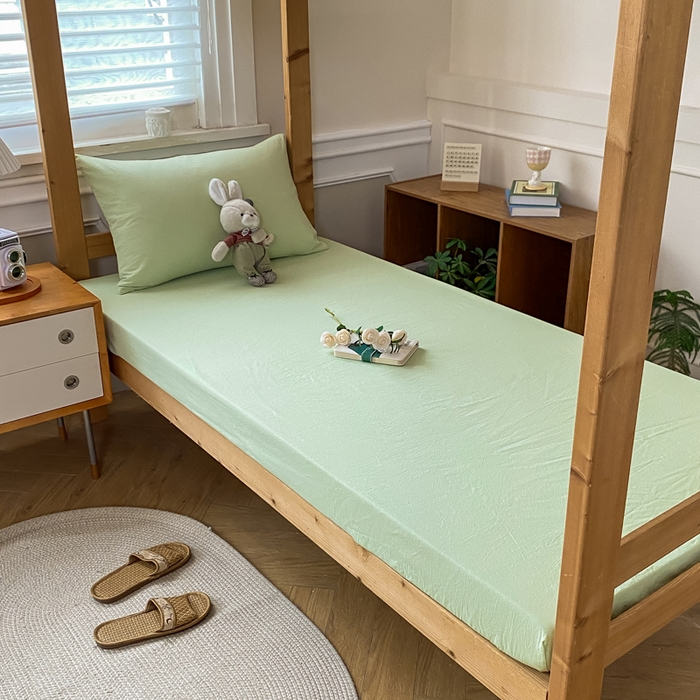 91家纺网 家纺一手货源 找家纺 恋人优选 2025新款儿童学生宿舍上下铺全棉纯棉色织床笠单品单床笠床笠单件-无标款系列二 果绿