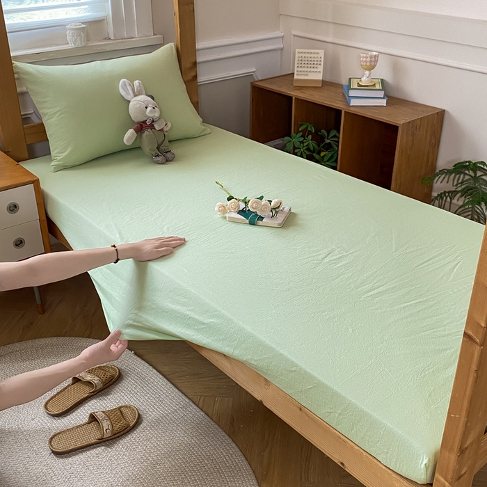 91家纺网 家纺一手货源 找家纺 恋人优选 2025新款儿童学生宿舍上下铺全棉纯棉色织床笠单品单床笠床笠单件-无标款系列二 果绿