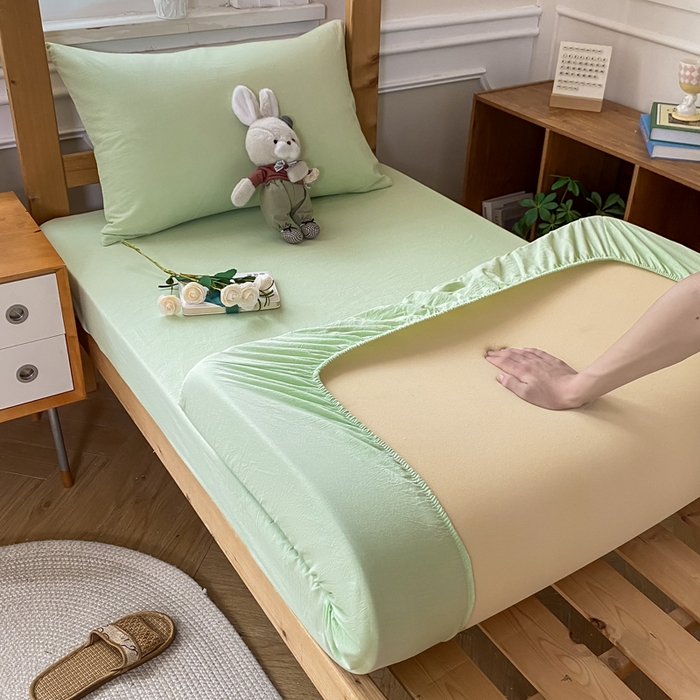 91家纺网 家纺一手货源 找家纺 恋人优选 2025新款儿童学生宿舍上下铺全棉纯棉色织床笠单品单床笠床笠单件-无标款系列二 果绿