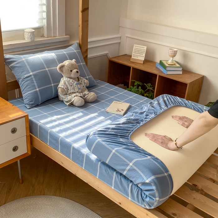 恋人优选 2025新款儿童学生宿舍上下铺全棉纯棉色织床笠单品单床笠床笠单件-无标款系列二 海蓝格