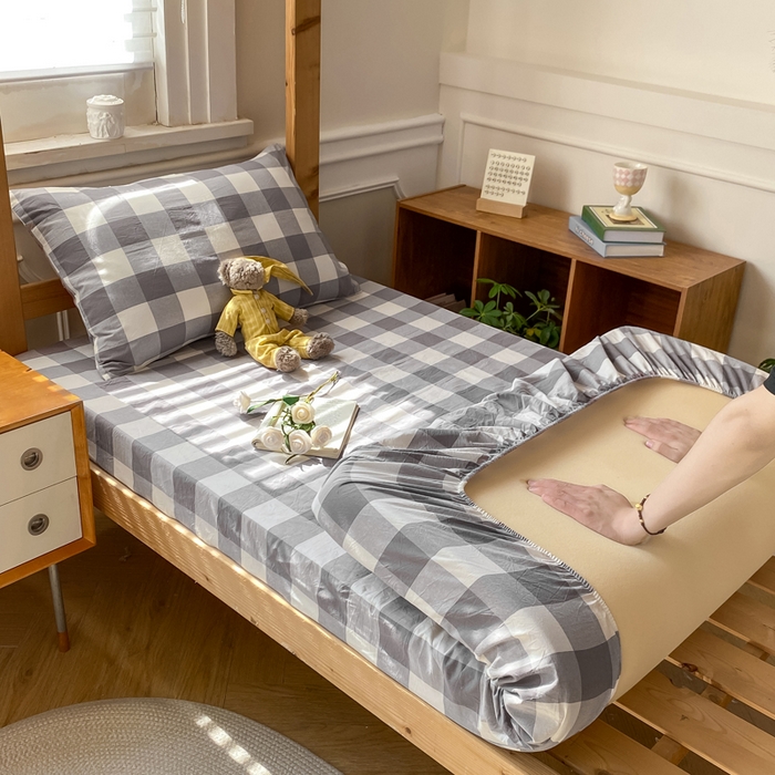 恋人优选 2025新款儿童学生宿舍上下铺全棉纯棉色织床笠单品单床笠床笠单件-无标款系列二 灰大格