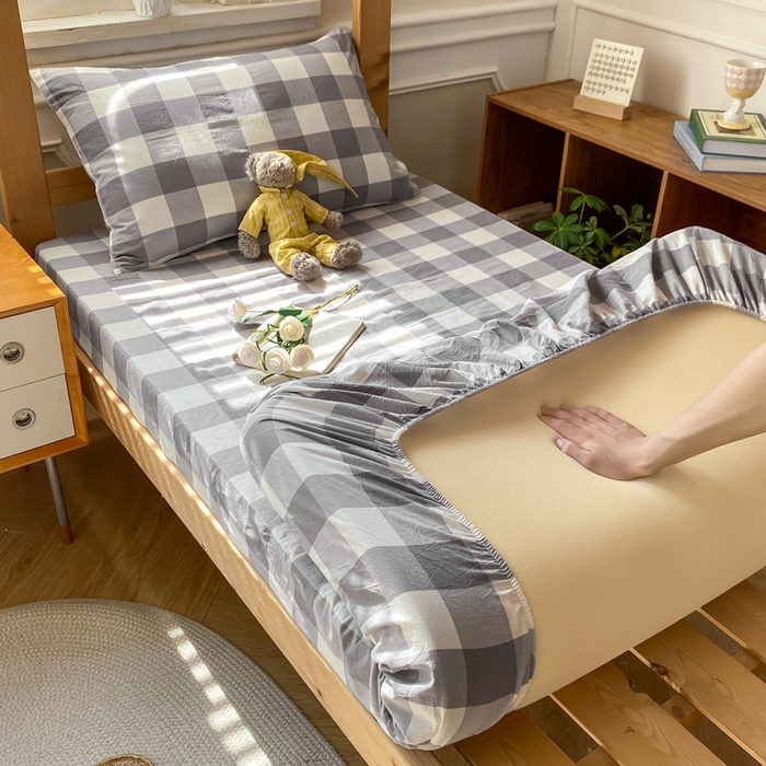 91家纺网 家纺一手货源 找家纺 恋人优选 2025新款儿童学生宿舍上下铺全棉纯棉色织床笠单品单床笠床笠单件-无标款系列二 灰大格