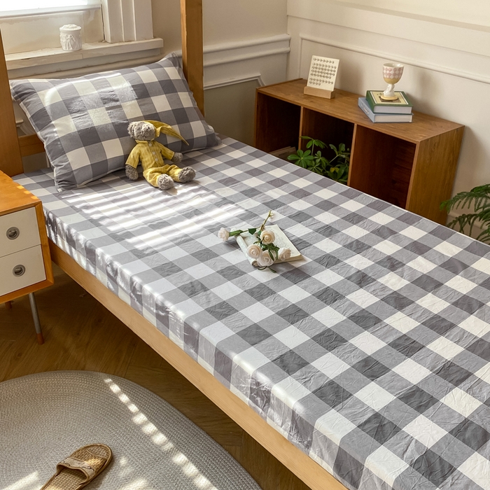 91家纺网 家纺一手货源 找家纺 恋人优选 2025新款儿童学生宿舍上下铺全棉纯棉色织床笠单品单床笠床笠单件-无标款系列二 灰大格