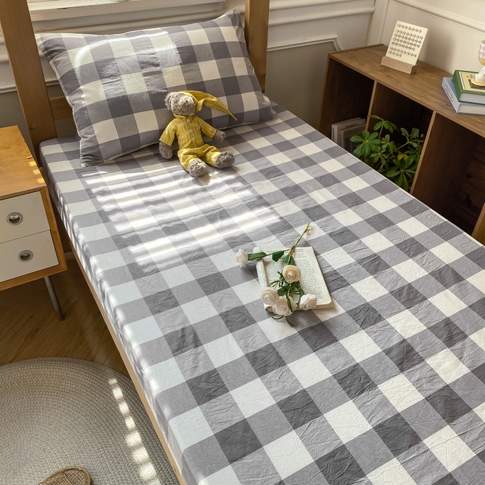 91家纺网 家纺一手货源 找家纺 恋人优选 2025新款儿童学生宿舍上下铺全棉纯棉色织床笠单品单床笠床笠单件-无标款系列二 灰大格